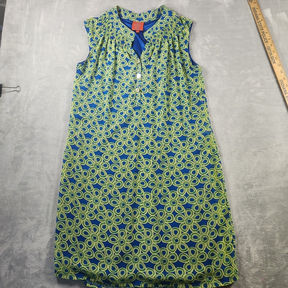 Tracy Negoshian Blue/Green Floral Print Sleeveless Tunic Dress M